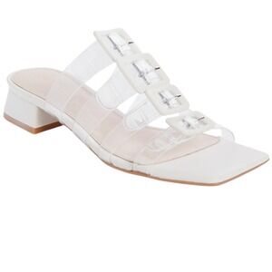 Cecelia New York Ludlow Cage Slide Sandal White Clear Buckle Block Heel 6M Y2K‎